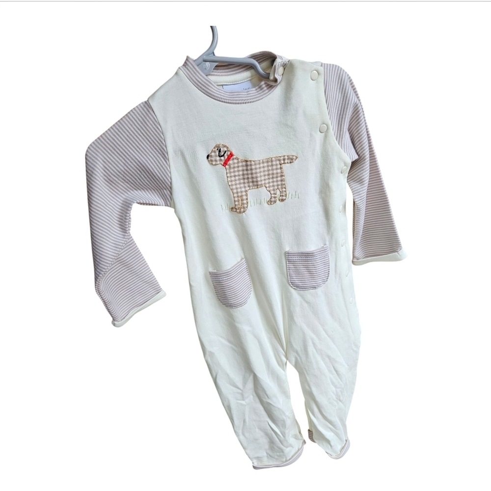 12M Cream and Tan Kids One Piece with Dog Design New With Tags